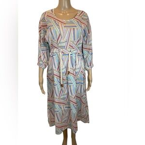 Lili Sidonio Printed Striped  Multicolor Belted Women's Midi Dress size XS